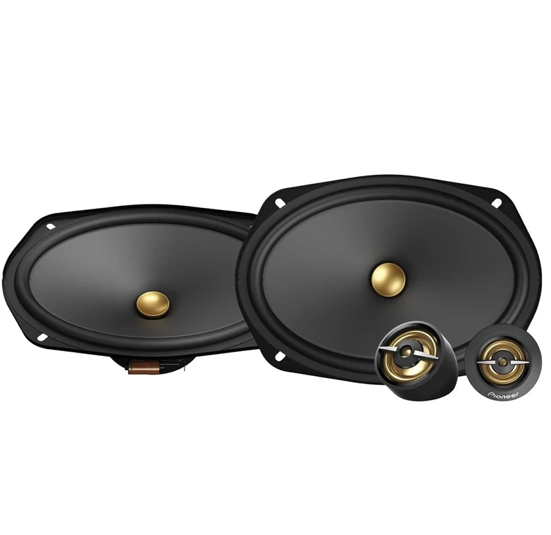 Pioneer TS-A6901C, 2-Way Component Car Audio Speakers, Full Range, Clear Sound Quality, Easy Installation and Enhanced Bass Response, Black and Gold Colored 6” x 9” Oval Speakers