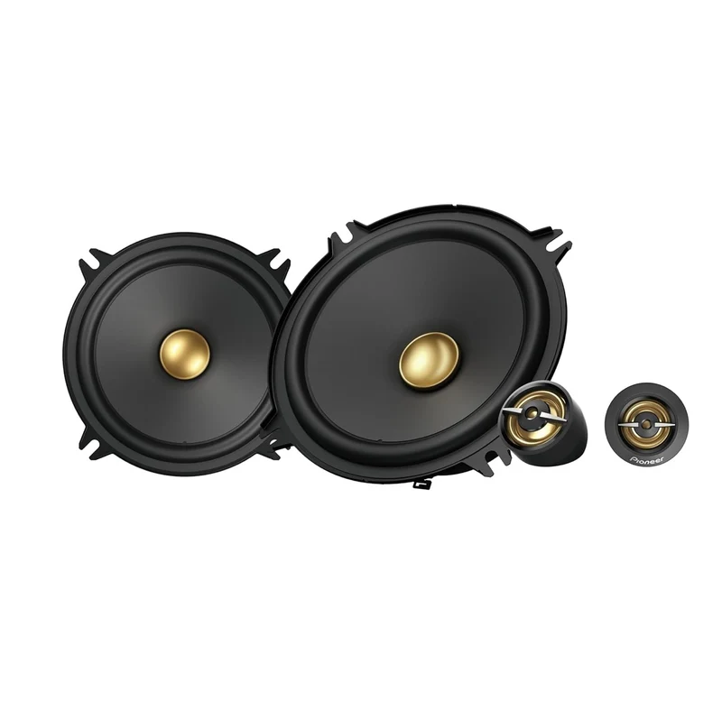 Pioneer TS-A1301C, 2-Way Component Car Audio Speakers, Full Range, Clear Sound Quality, Easy Installation and Enhanced Bass Response, Black and Gold Colored 5.25” Round Speakers