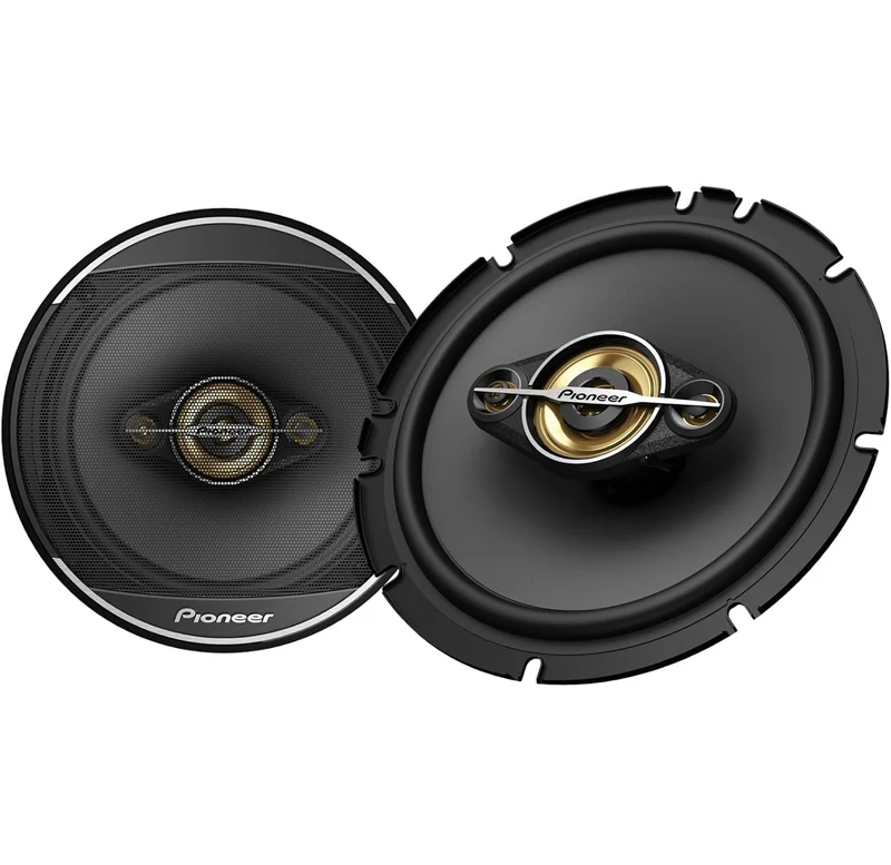 Pioneer TS-A1681F, 4-Way Coaxial Car Audio Speakers, Full Range, Clear Sound Quality, Easy Installation and Enhanced Bass Response, Black and Gold Colored 6.5” Round Speakers