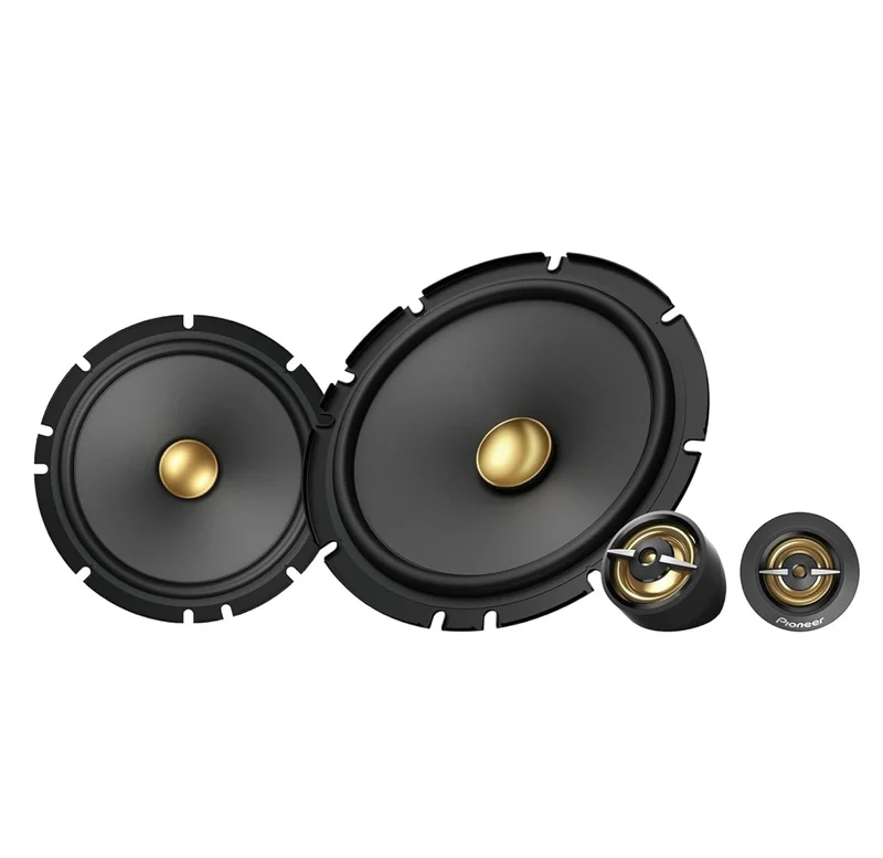 Pioneer TS-A1601C, 2-Way Component Car Audio Speakers, Full Range, Clear Sound Quality, Easy Installation and Enhanced Bass Response, Black and Gold Colored 6.5” Round Speakers