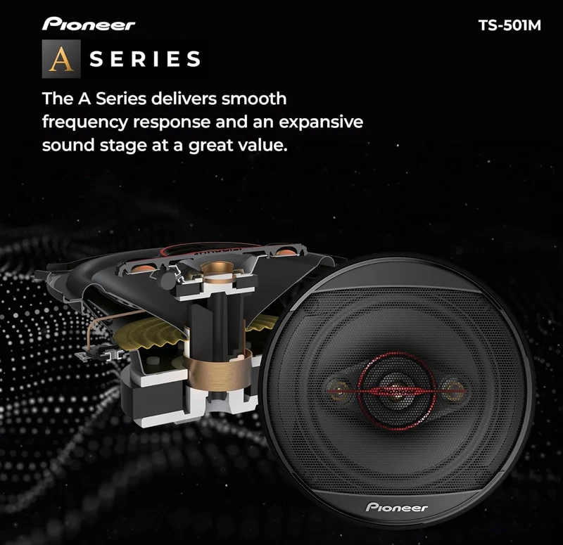 Pioneer TS-501M 4-Way Coaxial Car Audio Speakers (Pair) - 5-1/4" Round, 300 W Max Power, Black and Red