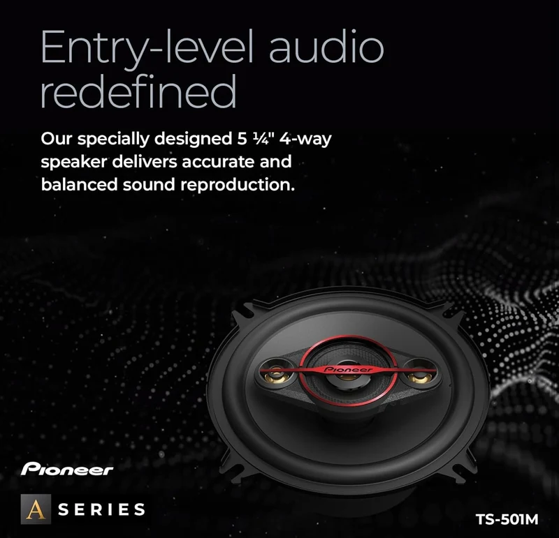 Pioneer TS-501M 4-Way Coaxial Car Audio Speakers (Pair) - 5-1/4" Round, 300 W Max Power, Black and Red
