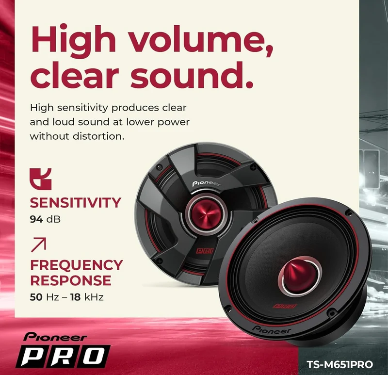 Pioneer TS-M651PRO, Car Audio Speakers, Full Range, Clear Sound Quality, Easy Installation and Enhanced Bass Response, 6-1/2” Speakers