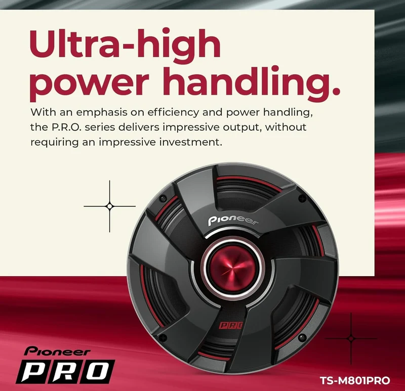 Pioneer TS-M801PRO, Car Audio Speakers, Full Range, Clear Sound Quality, Easy Installation and Enhanced Bass Response, 8” Speakers