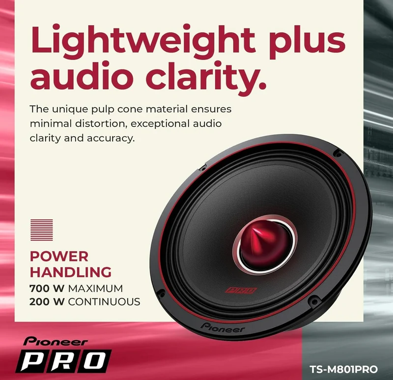 Pioneer TS-M801PRO, Car Audio Speakers, Full Range, Clear Sound Quality, Easy Installation and Enhanced Bass Response, 8” Speakers