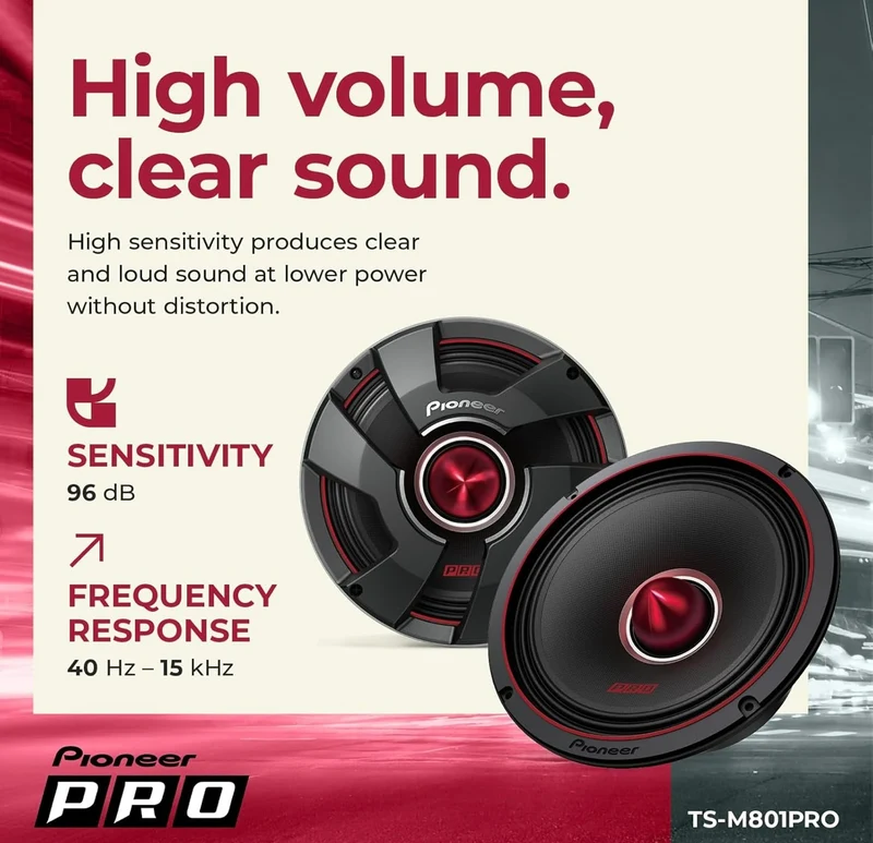 Pioneer TS-M801PRO, Car Audio Speakers, Full Range, Clear Sound Quality, Easy Installation and Enhanced Bass Response, 8” Speakers