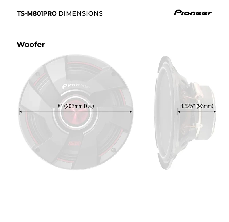 Pioneer TS-M801PRO, Car Audio Speakers, Full Range, Clear Sound Quality, Easy Installation and Enhanced Bass Response, 8” Speakers
