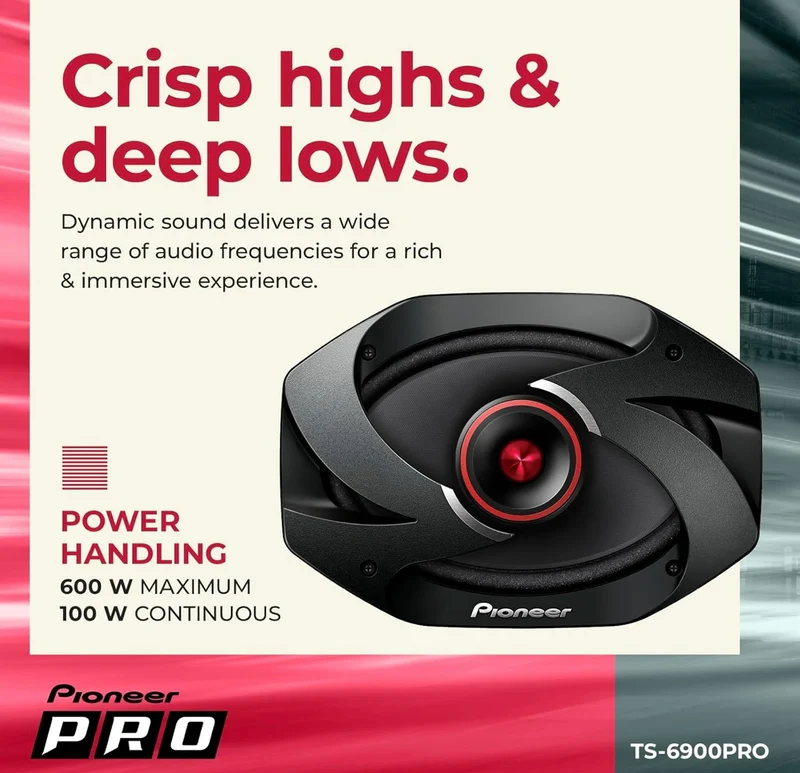 Pioneer TS-6900PRO, 2-Way Car Audio Speakers, Full Range, Clear Sound Quality, Easy Installation and Enhanced Bass Response, 6” x 9” Speakers