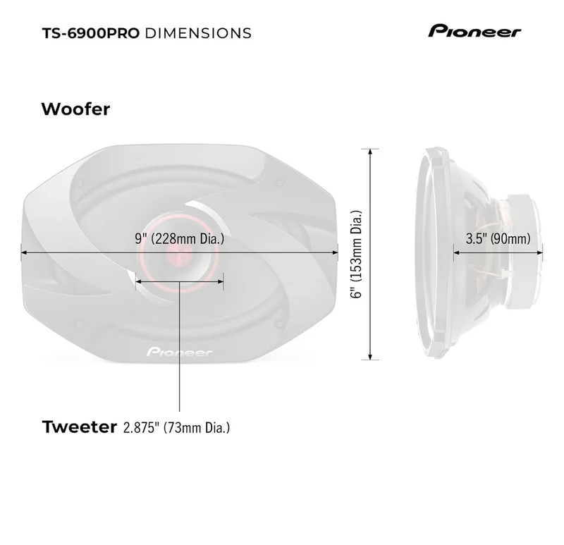 Pioneer TS-6900PRO, 2-Way Car Audio Speakers, Full Range, Clear Sound Quality, Easy Installation and Enhanced Bass Response, 6” x 9” Speakers