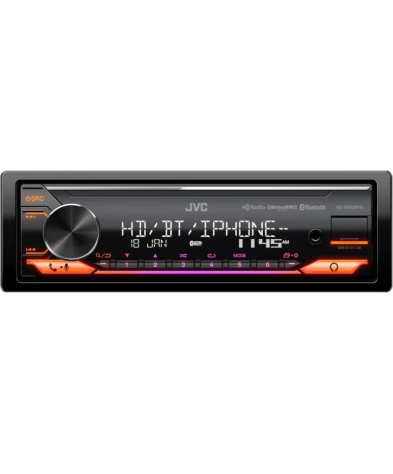 JVC KD-X480BHS Multimedia Car Stereo, Single Din, Built in Amazon Alexa, Bluetooth Audio and Hands Free Calling, MP3, USB, AUX-in, AM/FM Radio Receiver, SiriusXM Ready, HD Radio