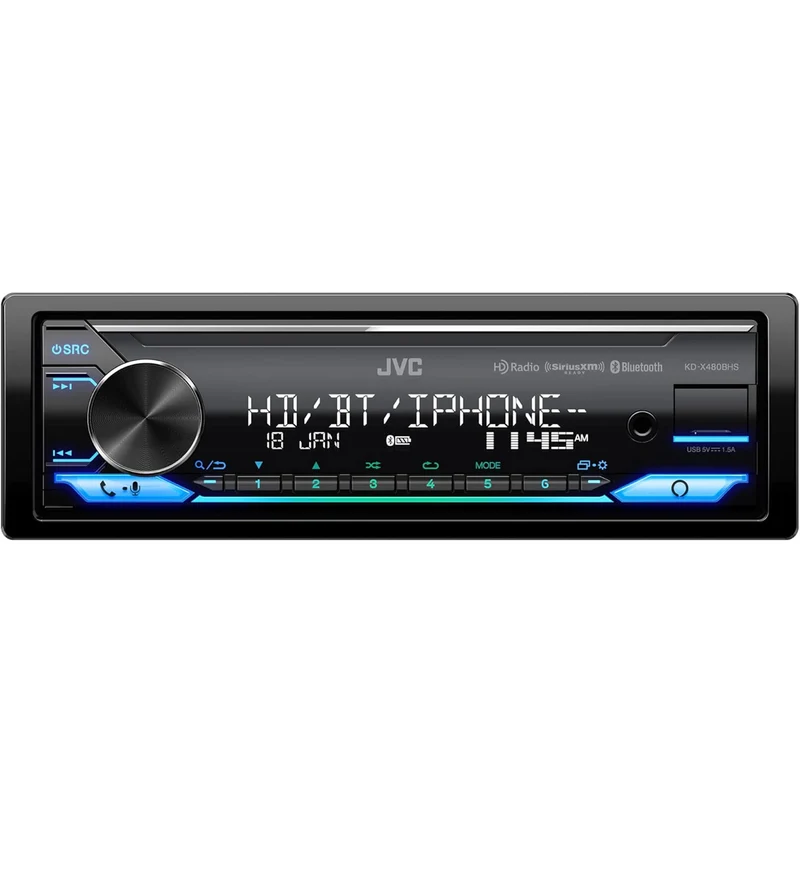 JVC KD-X480BHS Multimedia Car Stereo, Single Din, Built in Amazon Alexa, Bluetooth Audio and Hands Free Calling, MP3, USB, AUX-in, AM/FM Radio Receiver, SiriusXM Ready, HD Radio