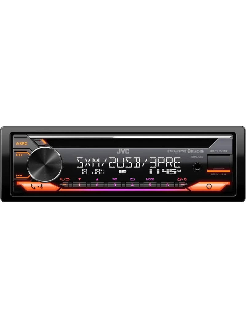 JVC KD-T925BTS Bluetooth Car Stereo Receiver with USB Port – LCD Display - AM/FM Radio - MP3 Player - Double DIN – 13-Band EQ (Black)