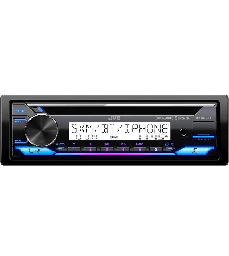 JVC KD-T92MBS Marine Rated Car Stereo with Bluetooth, Front USB, AUX, Amazon Alexa, SirusXM Radio Ready, Hi-Power Amplifier, High Contrast Screen