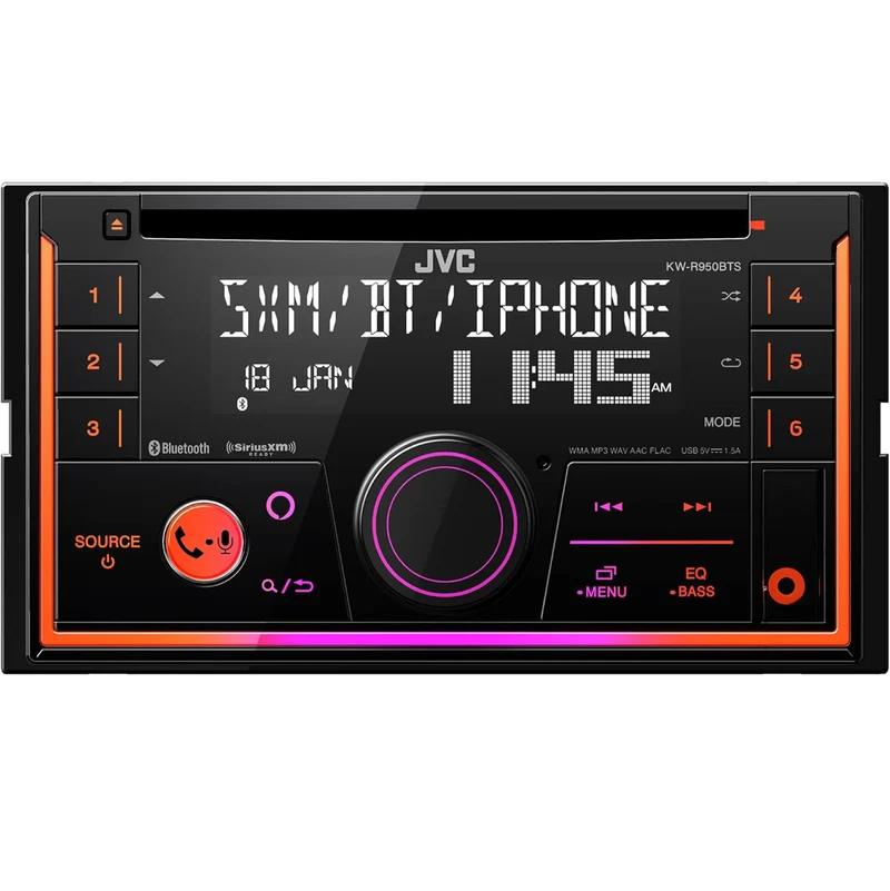 JVC KW-R950BTS Bluetooth Car Stereo Receiver with USB Port – LCD Display - AM/FM Radio - MP3 Player - Double DIN – 13-Band EQ (Black)