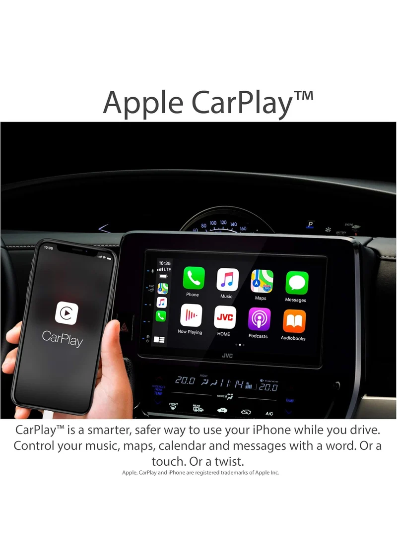 JVC KW-M56BT Apple CarPlay Android Auto Multimedia Player w/ 6.8" Capacitive Touchscreen, Bluetooth Audio and Hands Free Calling, MP3 Player, Double DIN, 13-Band EQ, SiriusXM, AM/FM Car Radio