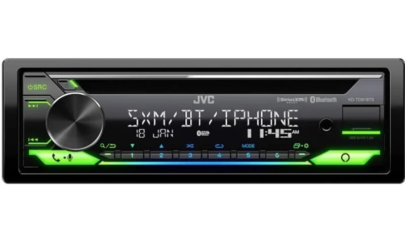 JVC KD-TD91BTS Bluetooth Car Stereo Receiver with USB Port – 2-Line LCD Display, AM/FM Radio – CD and MP3 Player - Amazon Alexa Enabled – Single DIN - 13-Band EQ (Black)