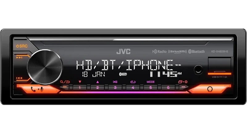 JVC KD-X480BHS Multimedia Car Stereo, Single Din, Built in Amazon Alexa, Blutooth Audio and Hands Free Calling, MP3, USB, AUX-in, AM/FM Radio Receiver, SiriusXM Ready, HD Radio