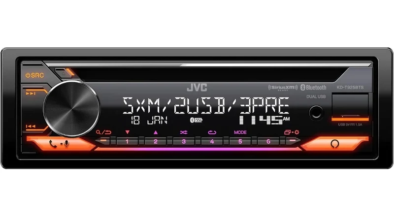JVC KD-T925BTS Bluetooth Car Stereo Receiver with USB Port – LCD Display - AM/FM Radio - MP3 Player - Double DIN – 13-Band EQ (Black)