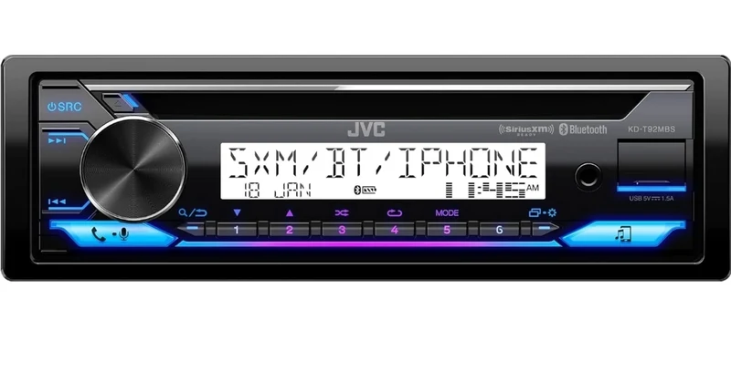 JVC KD-T92MBS Marine Rated Car Stereo with Bluetooth, Front USB, AUX, Amazon Alexa, SirusXM Radio Ready, Hi-Power Amplifier, High Contrast Screen