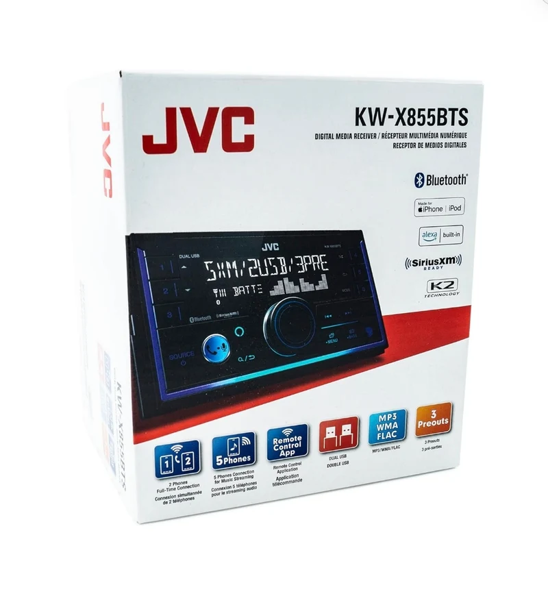 JVC KW-X855BTS Bluetooth Car Stereo Digital Media Receiver with USB Port, AM/FM Radio, MP3 Player, Alexa, Android, iPhone, Double DIN, 13-Band EQ…