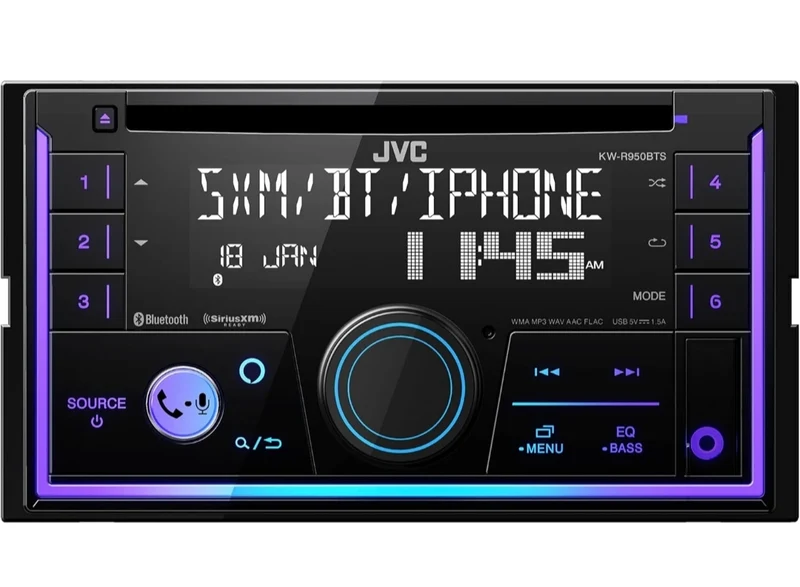 JVC KW-R950BTS Bluetooth Car Stereo Receiver with USB Port – LCD Display - AM/FM Radio - MP3 Player - Double DIN – 13-Band EQ (Black)
