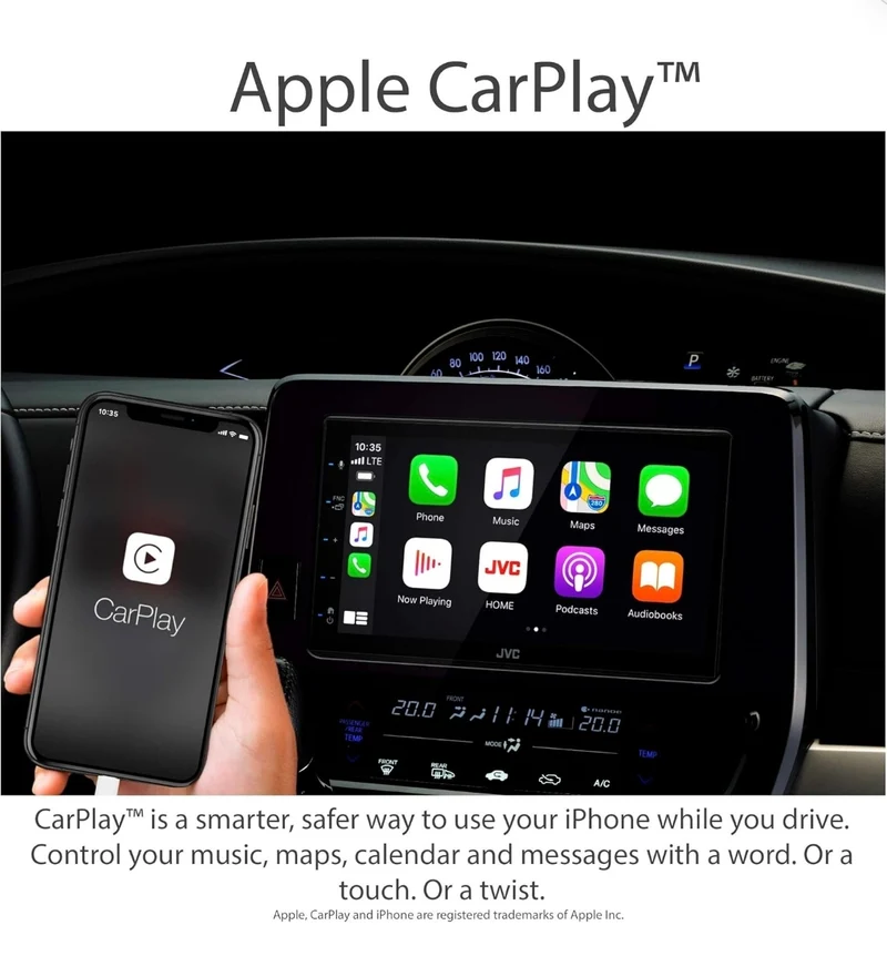 JVC KW-M56BT Apple CarPlay Android Auto Multimedia Player w/ 6.8" Capacitive Touchscreen, Bluetooth Audio and Hands Free Calling, MP3 Player, Double DIN, 13-Band EQ, SiriusXM, AM/FM Car Radio