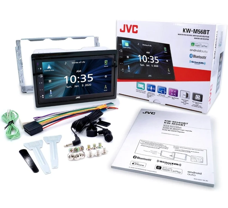JVC KW-M56BT Apple CarPlay Android Auto Multimedia Player w/ 6.8" Capacitive Touchscreen, Bluetooth Audio and Hands Free Calling, MP3 Player, Double DIN, 13-Band EQ, SiriusXM, AM/FM Car Radio