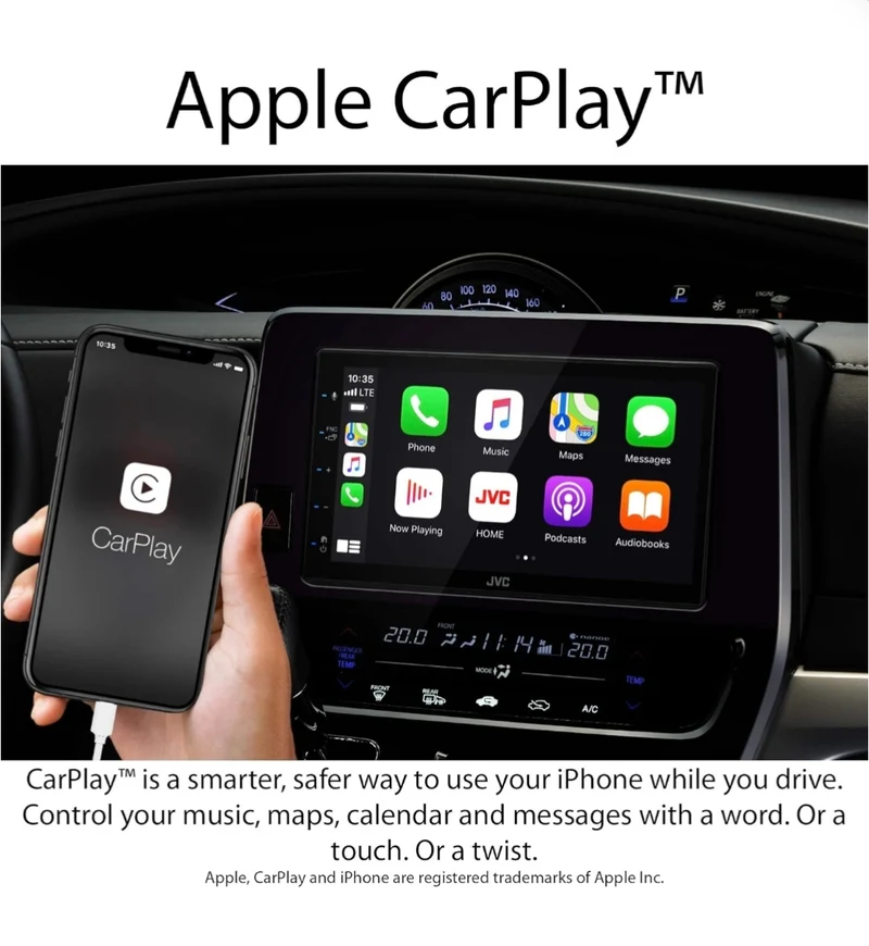 JVC KW-M560BT Apple CarPlay Android Auto Multimedia Player w/ 6.8" Capacitive Touchscreen, Bluetooth Audio and Hands Free Calling, MP3 Player, Double DIN, 13-Band EQ, SiriusXM, AM/FM Car Radio