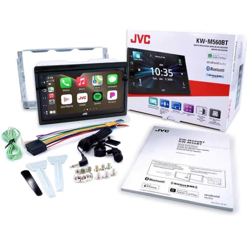 JVC KW-M560BT Apple CarPlay Android Auto Multimedia Player w/ 6.8" Capacitive Touchscreen, Bluetooth Audio and Hands Free Calling, MP3 Player, Double DIN, 13-Band EQ, SiriusXM, AM/FM Car Radio