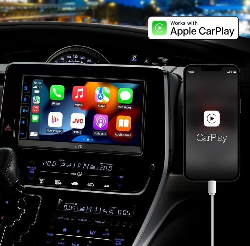 JVC Apple CarPlay Android Auto Digital Media Player, Double Din, 6.8" LCD Touchscreen, AM/FM, HD Radio, Bluetooth, MP3 Player, USB Port, iDatalink Maestro, SiriusXM, Car Radio