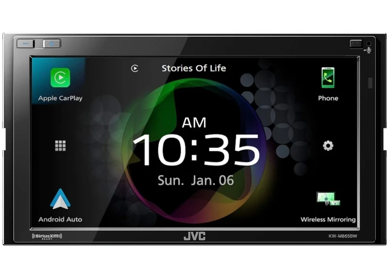 JVC KW-M865BW Built in Wi-Fi for Wireless CarPlay Android Auto, 6.8" LCD Touchscreen Display, AM/FM, Bluetooth, MP3 Player, USB Port, Double DIN, 13-Band EQ, SiriusXM Car Radio