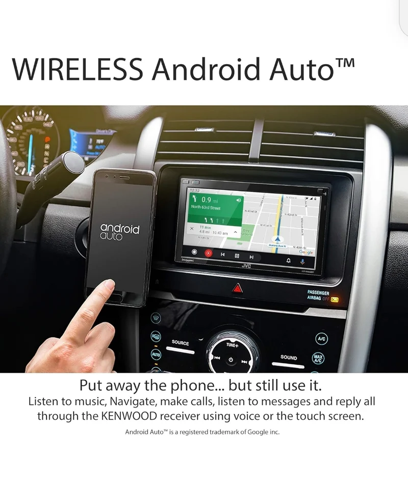 JVC KW-M865BW Built in Wi-Fi for Wireless CarPlay Android Auto, 6.8" LCD Touchscreen Display, AM/FM, Bluetooth, MP3 Player, USB Port, Double DIN, 13-Band EQ, SiriusXM Car Radio