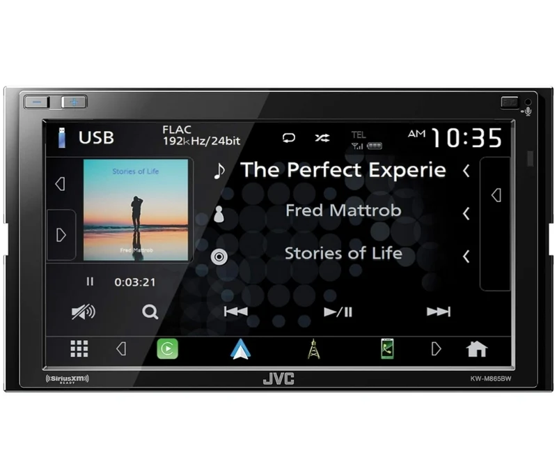 JVC KW-M865BW Built in Wi-Fi for Wireless CarPlay Android Auto, 6.8" LCD Touchscreen Display, AM/FM, Bluetooth, MP3 Player, USB Port, Double DIN, 13-Band EQ, SiriusXM Car Radio