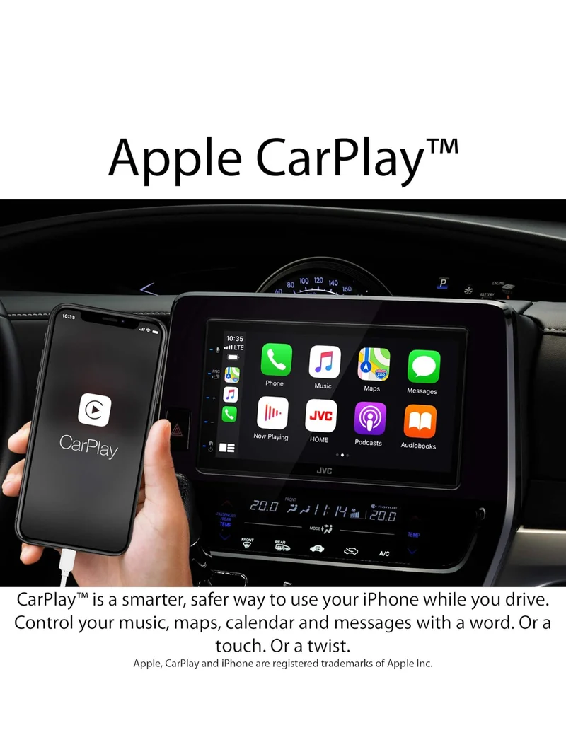 JVC KW-M560BT Apple CarPlay Android Auto Multimedia Player w/ 6.8" Capacitive Touchscreen, Bluetooth Audio and Hands Free Calling, MP3 Player, Double DIN, 13-Band EQ, SiriusXM, AM/FM Car Radio