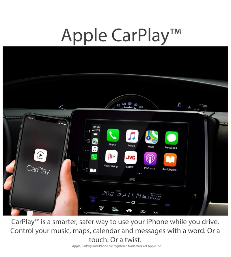JVC KW-M56BT Apple CarPlay Android Auto Multimedia Player w/ 6.8" Capacitive Touchscreen, Bluetooth Audio and Hands Free Calling, MP3 Player, Double DIN, 13-Band EQ, SiriusXM, AM/FM Car Radio