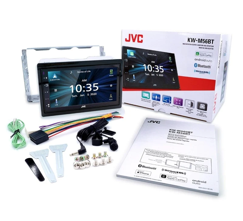 JVC KW-M56BT Apple CarPlay Android Auto Multimedia Player w/ 6.8" Capacitive Touchscreen, Bluetooth Audio and Hands Free Calling, MP3 Player, Double DIN, 13-Band EQ, SiriusXM, AM/FM Car Radio
