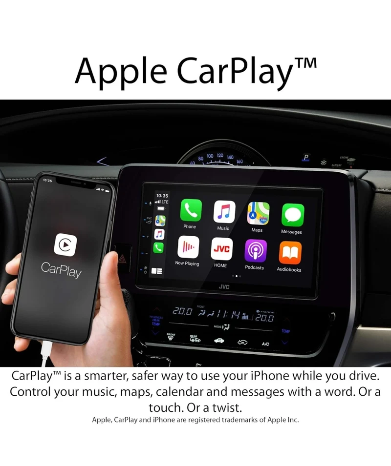 JVC KW-M560BT Apple CarPlay Android Auto Multimedia Player w/ 6.8" Capacitive Touchscreen, Bluetooth Audio and Hands Free Calling, MP3 Player, Double DIN, 13-Band EQ, SiriusXM, AM/FM Car Radio