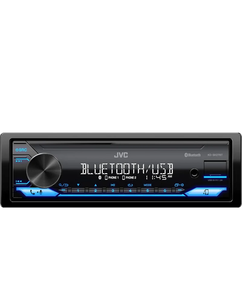 JVC KD-SX27BT Car Stereo with Bluetooth, 100W Digital Media Receiver, 1.5A USB to Charge Devices, Single DIN Head Unit, AM/FM, Aux-in, JVC Remote App