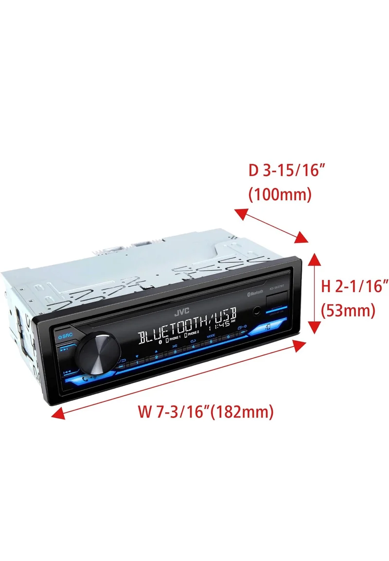 JVC KD-SX27BT Car Stereo with Bluetooth, 100W Digital Media Receiver, 1.5A USB to Charge Devices, Single DIN Head Unit, AM/FM, Aux-in, JVC Remote App