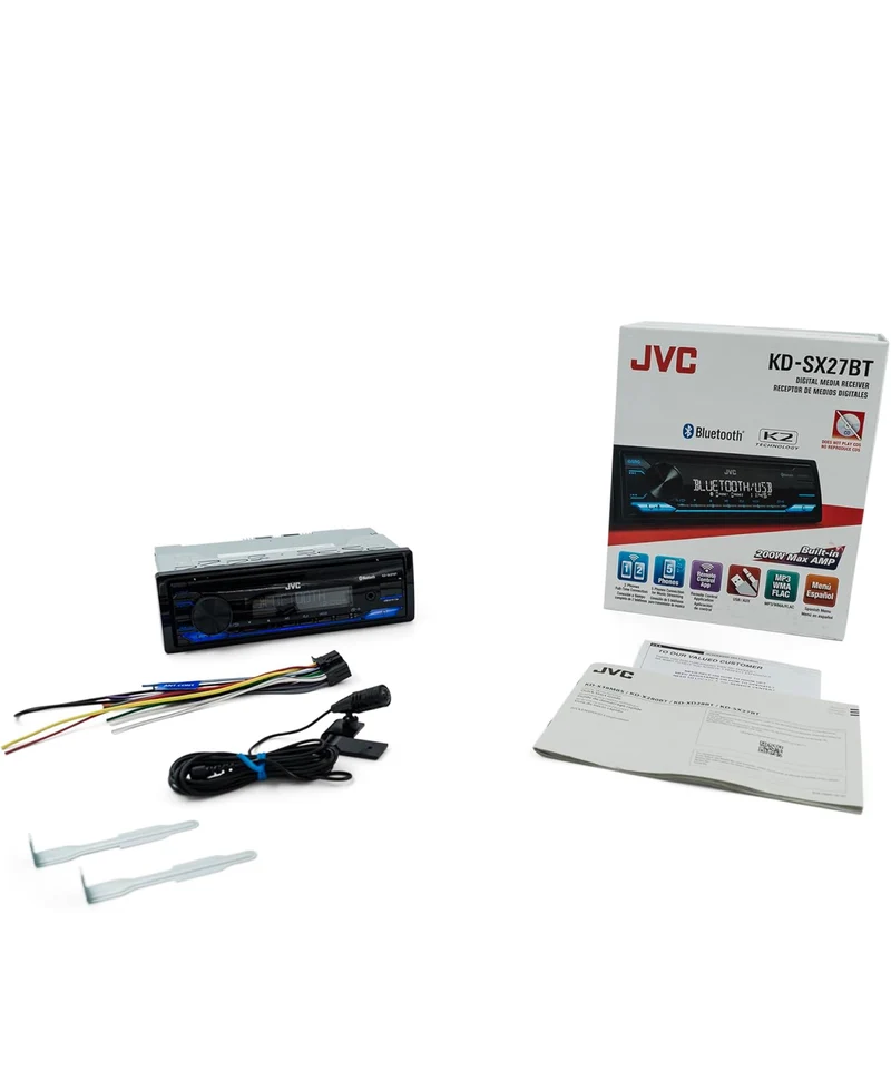 JVC KD-SX27BT Car Stereo with Bluetooth, 100W Digital Media Receiver, 1.5A USB to Charge Devices, Single DIN Head Unit, AM/FM, Aux-in, JVC Remote App