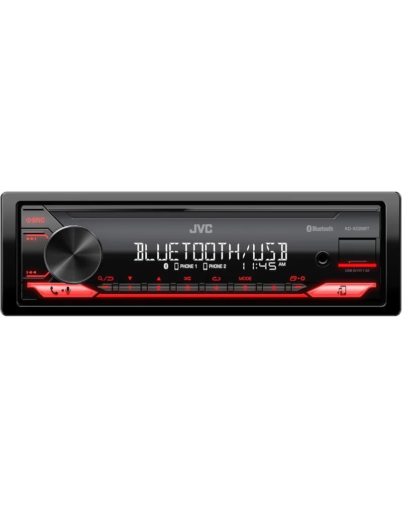 JVC KD-XD28BT Bluetooth Car Stereo w/USB Port – AM/FM Radio, MP3 Player, High Contrast LCD, 50 Watts, Detachable Face Plate – Single DIN – 13-Band EQ