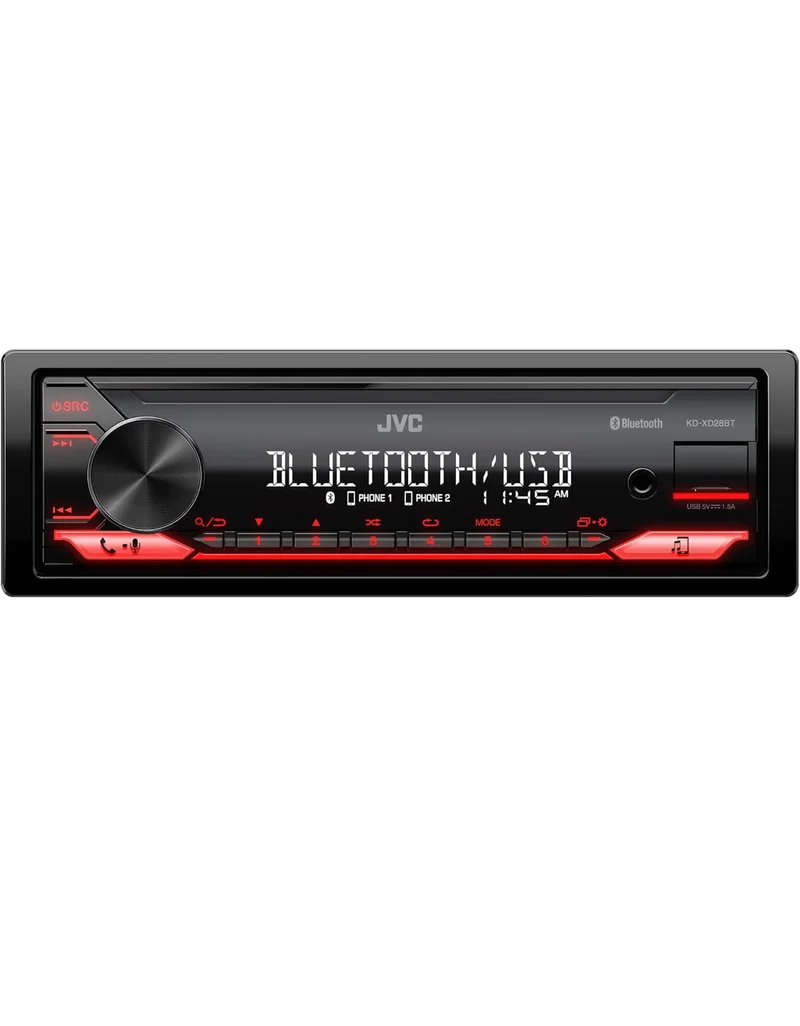 JVC KD-XD28BT Bluetooth Car Stereo w/USB Port – AM/FM Radio, MP3 Player, High Contrast LCD, 50 Watts, Detachable Face Plate – Single DIN – 13-Band EQ