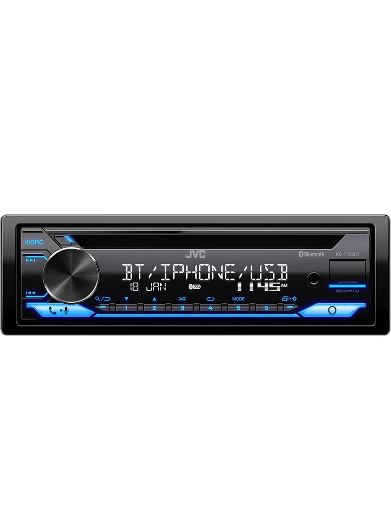 JVC KD-T720BT - CD Car Stereo, Single Din, Bluetooth Audio and Hands Free Calling w External Microphone, CD, MP3, USB, AUX Input AM/FM Radio, High Power Amp, Amazon Alexa Voice Control