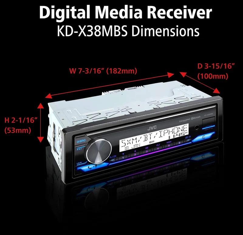 JVC KD-X38MBS Car & Marine Digital Media Receiver with Bluetooth, USB, SiriusXM Ready, Compatible with Amazon Alexa, Conformal Coated PCB