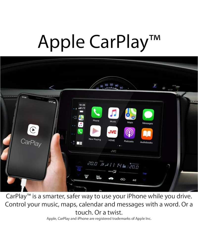 JVC KW-M560BT Apple CarPlay Android Auto Multimedia Player w/ 6.8" Capacitive Touchscreen, Bluetooth Audio and Hands Free Calling, MP3 Player, Double DIN, 13-Band EQ, SiriusXM, AM/FM Car Radio