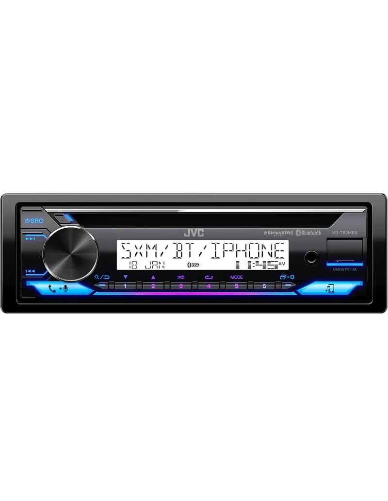 JVC KD-T92MBS Marine Rated Car Stereo with Bluetooth, Front USB, AUX, Amazon Alexa, SirusXM Radio Ready, Hi-Power Amplifier, High Contrast Screen