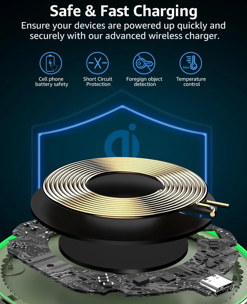 New Anti-Slip Wireless Charger 15W Max Fast Charging Pad Compatible w/ iPhone,Samsung Galaxy