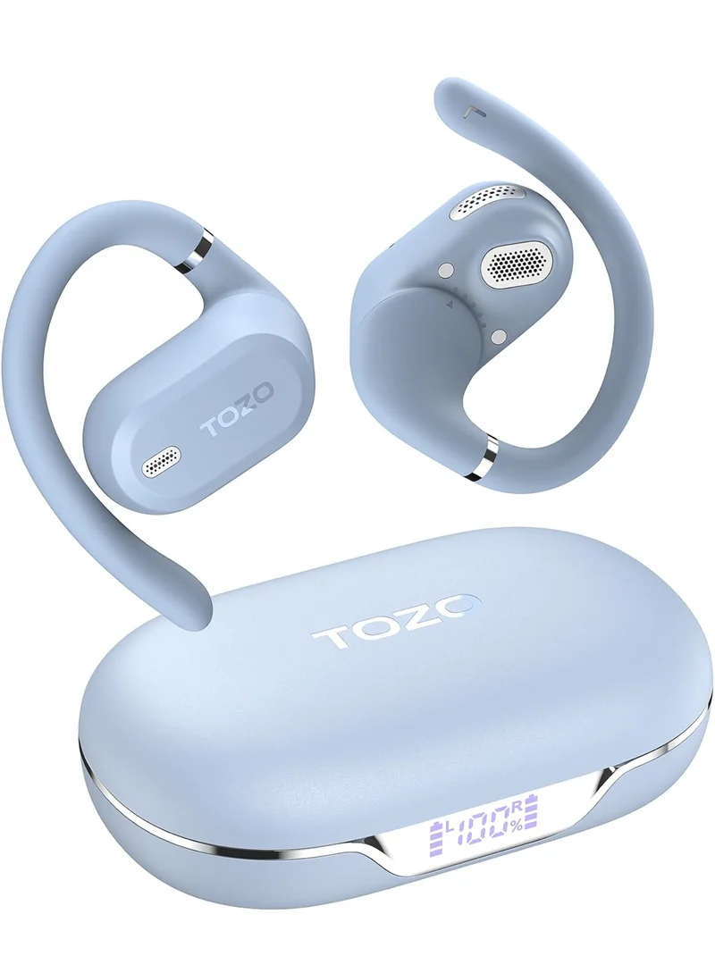 OpenWear Open Ear Headphones, Adjustable Ear Hooks, Ultra Comfort, Bass Bluetooth Headphones 5.4 with Smart Digital Display (Blue)