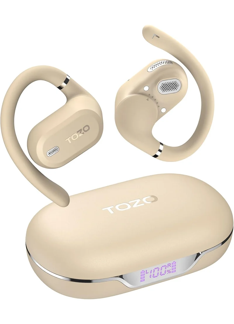 OpenWear Open Ear Headphones, Adjustable Ear Hooks, Ultra Comfort, Bass Bluetooth Headphones 5.4 with Smart Digital Display (Khaki)