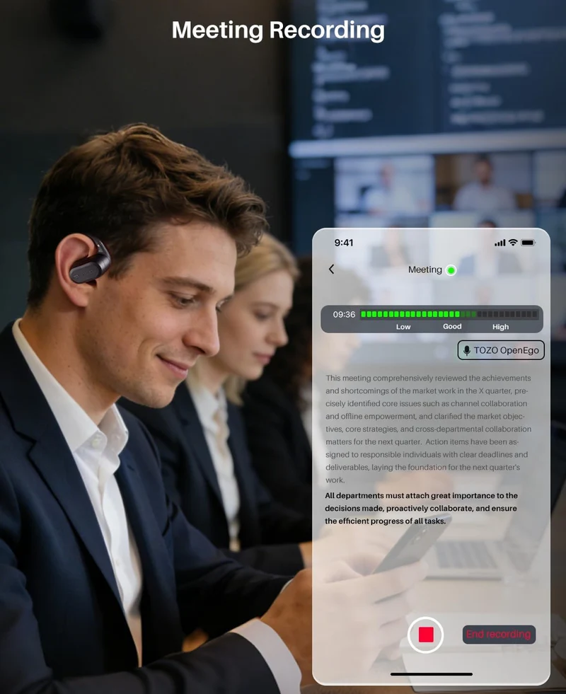 OpenWear Open Ear Headphones, Adjustable Ear Hooks, Ultra Comfort, Bass Bluetooth Headphones 5.4 with Smart Digital Display (Black)